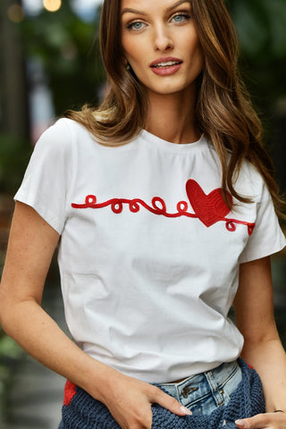 ELLIOTT LAUREN HEART EMBELLISHED WHITE TEE