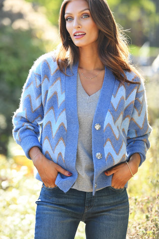 LISA TODD  CHEVRON BLUE CARDIGAN SWEATER