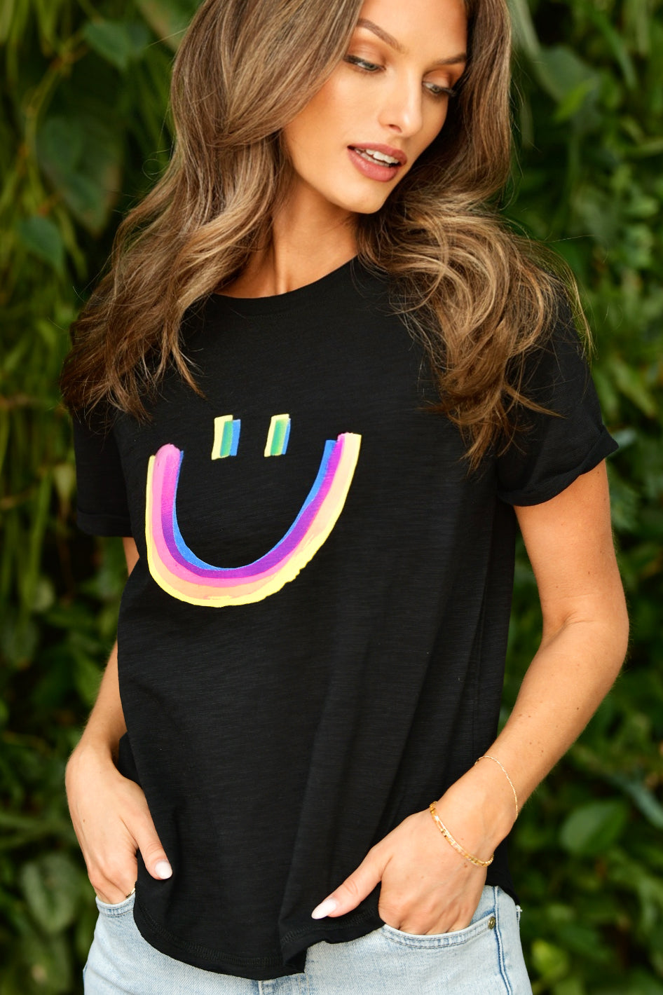 LISA TODD ALL SMILES BLACK TEE