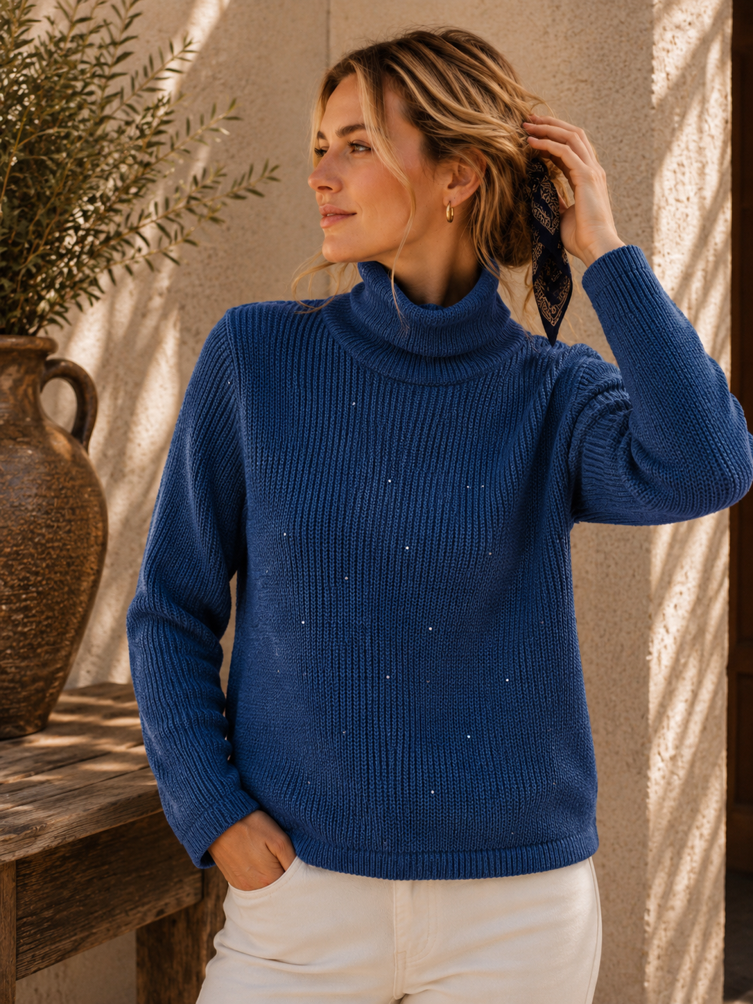 KINROSS  SEQUIN FUNNEL NECK SWEATER