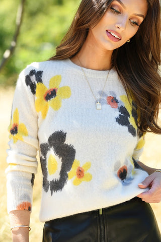 KOKUN AUTUMN BLOOM FLORAL CREW NECK SWEATER