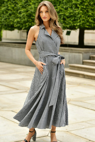 LAVENDER BROWN ZOLA CHECKED DRESS