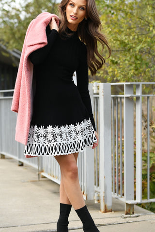 MILLY LACE TRIM FIT AND FLARE DRESS