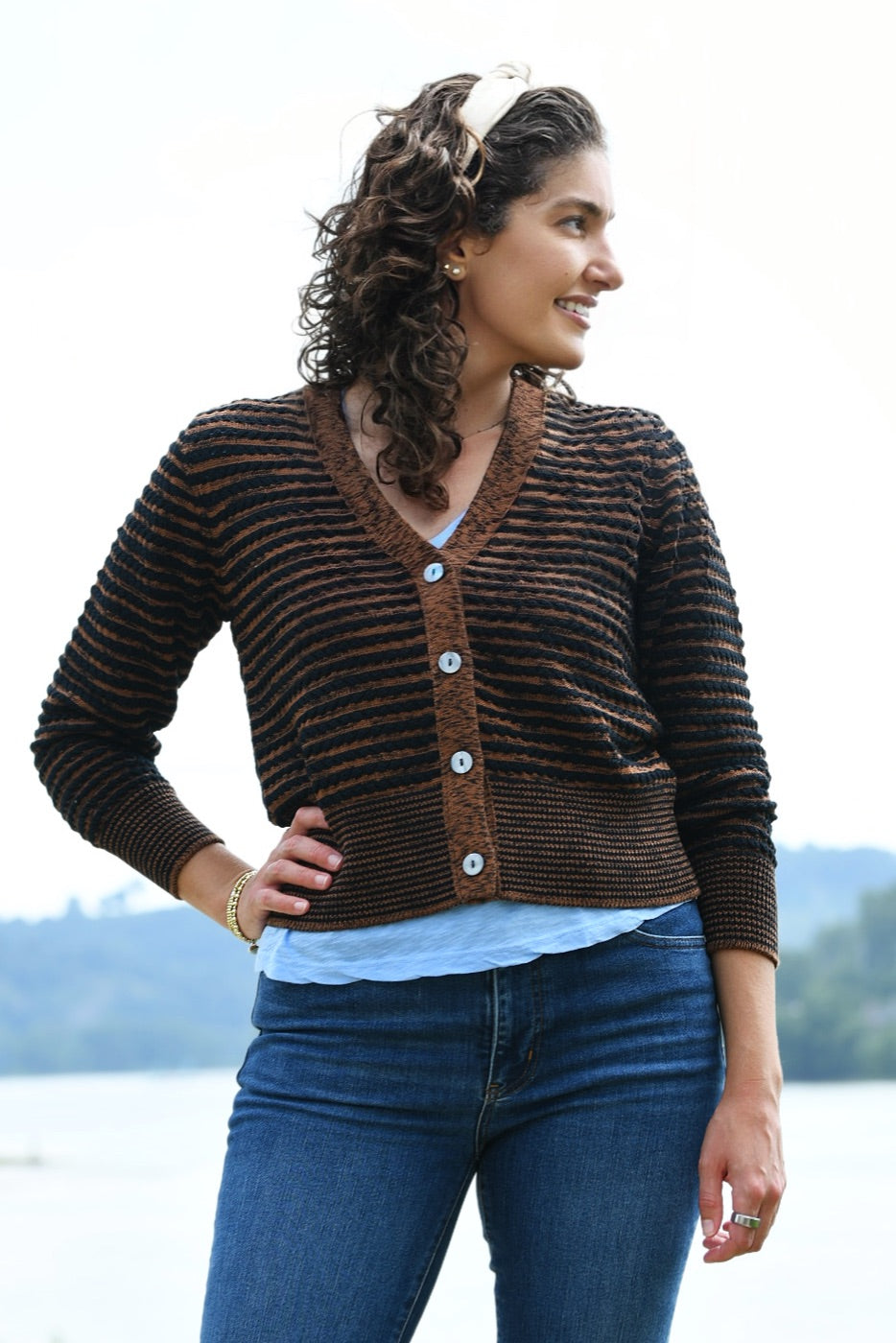 KOKUN CINDER AND BLACK STRIPE CADIGAN