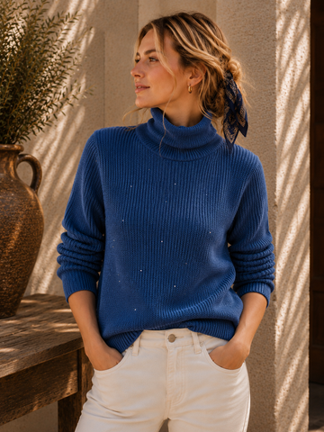 KINROSS  SEQUIN FUNNEL NECK SWEATER