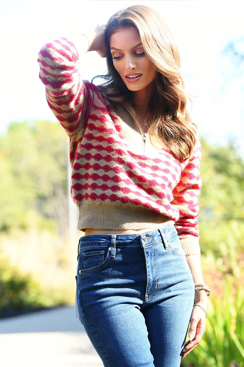 LILLA P HALF ZIP FUCHSIA SWEATER