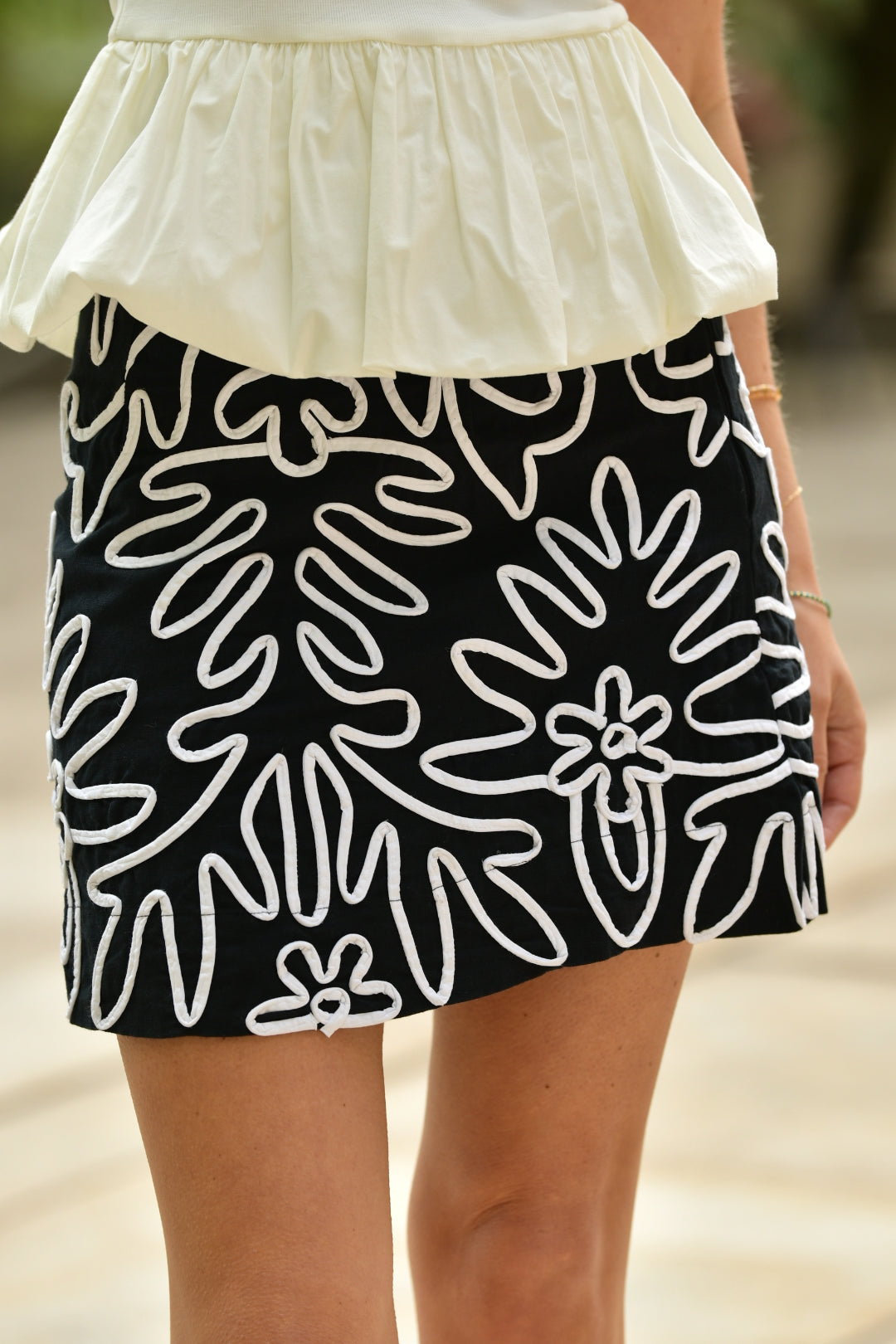 WEST OF BLACK AND WHITE EMBELLISHED SKIRT