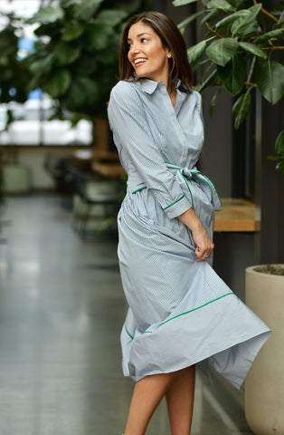 SHOSHANNA CLARICE BLUE STRIPE DRESS