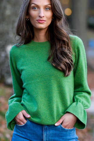 J. SOCIETY AVOCADO RUFFLE SLEEVE SWEATER