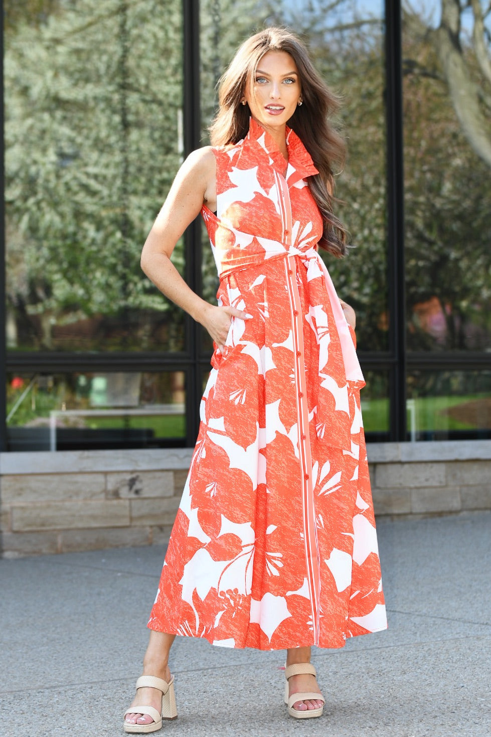 JADE CORAL MAXI WRAP DRESS