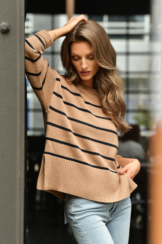 COTTON BY AUTUMN CASHMERE CAMEL & NAVY SWEATER