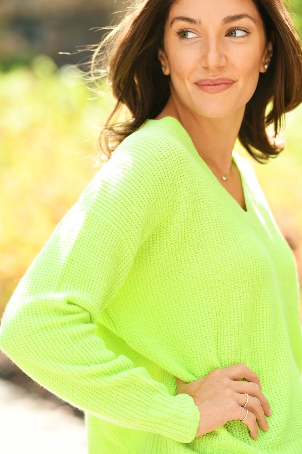 LISA TODD YELLOW MIXER V NECK SWEATER