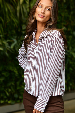 LILLA P CHESTNUT STRIPE SHIRT