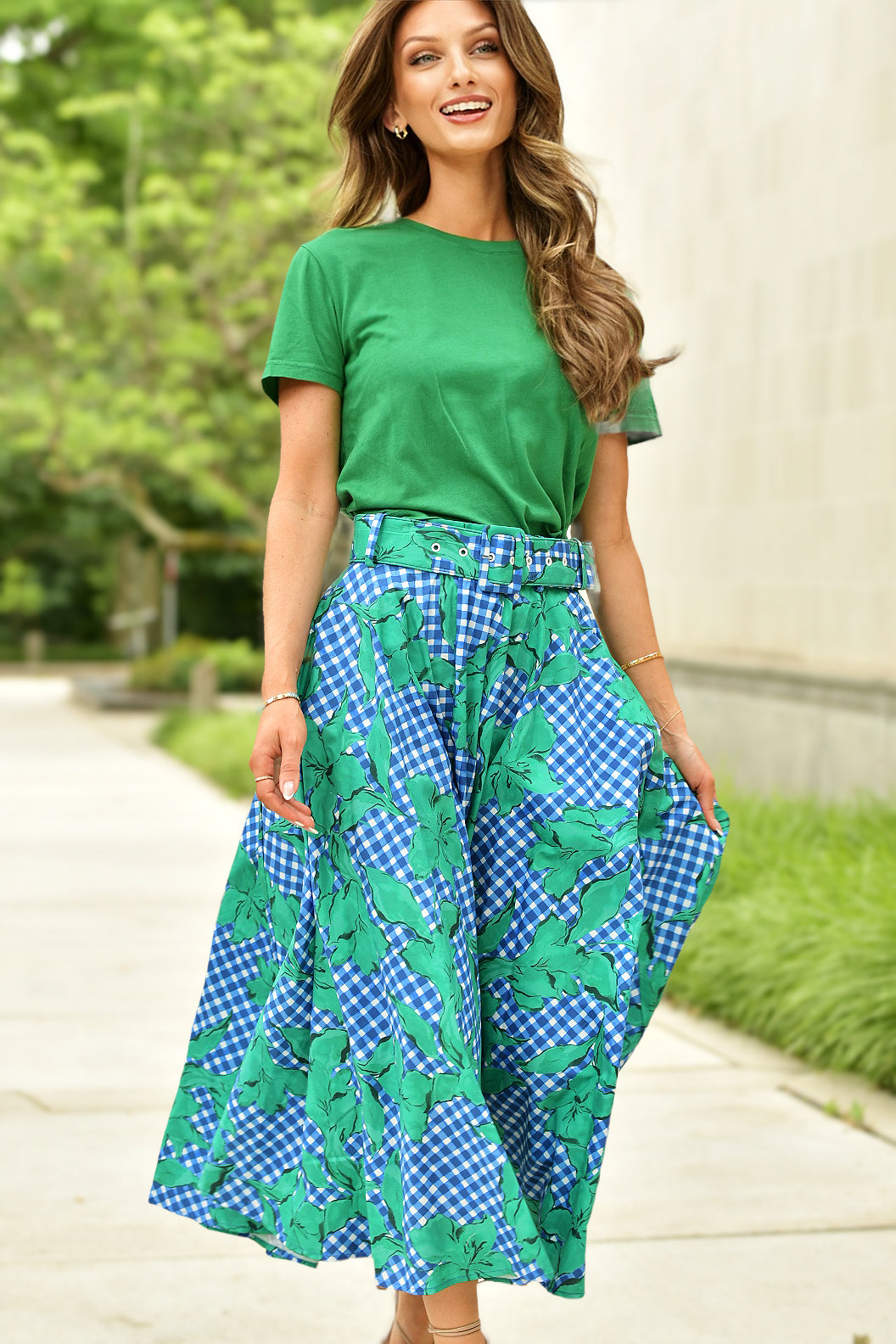 HUTCH FLORAL AND GINGHAM SKIRT