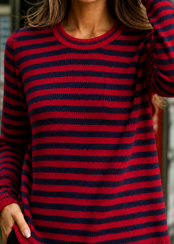 ARCHER RED AND NAVY STRIPE SWEATER