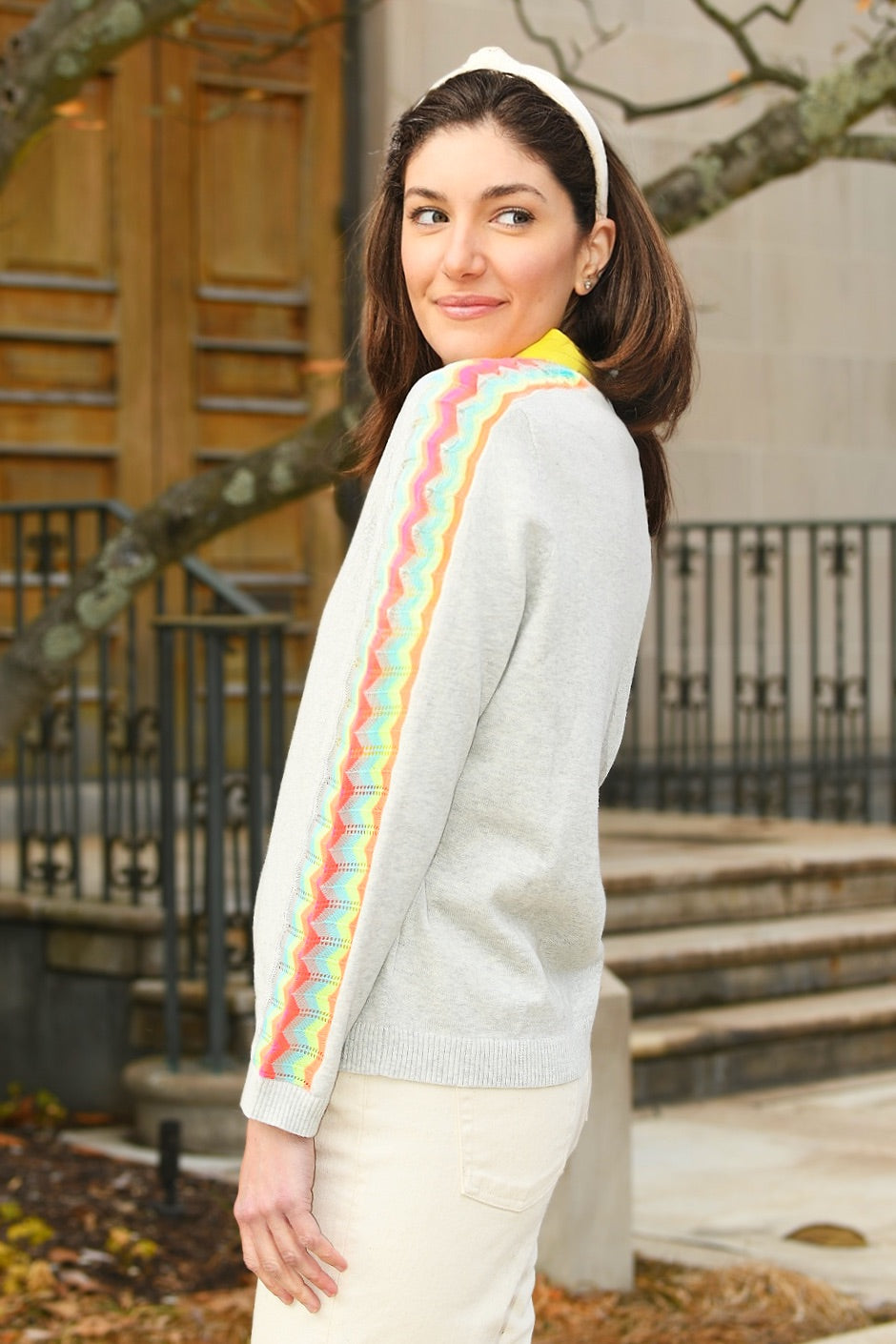 LISA TODD VISIONARY GREY ZIG ZAG SLEEVE SWEATER