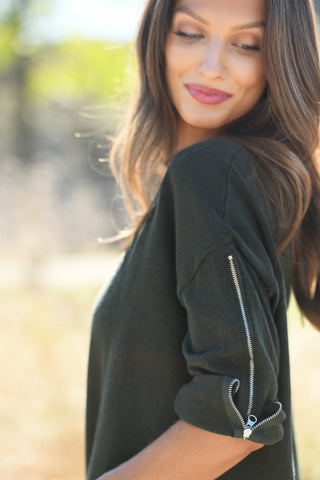 J. SOCIETY MILITARY ZIP DETAIL SWEATER