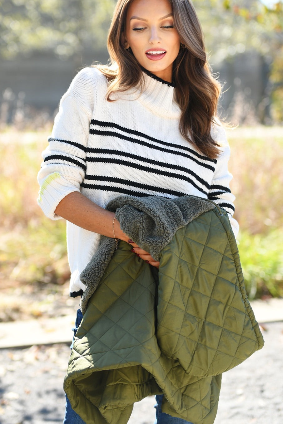 LISA TODD HIGH NECK SNOW STRIPE SWEATER