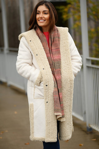 NIKKI JONES REVERSIBLE ECRU FAUX FUR COAT