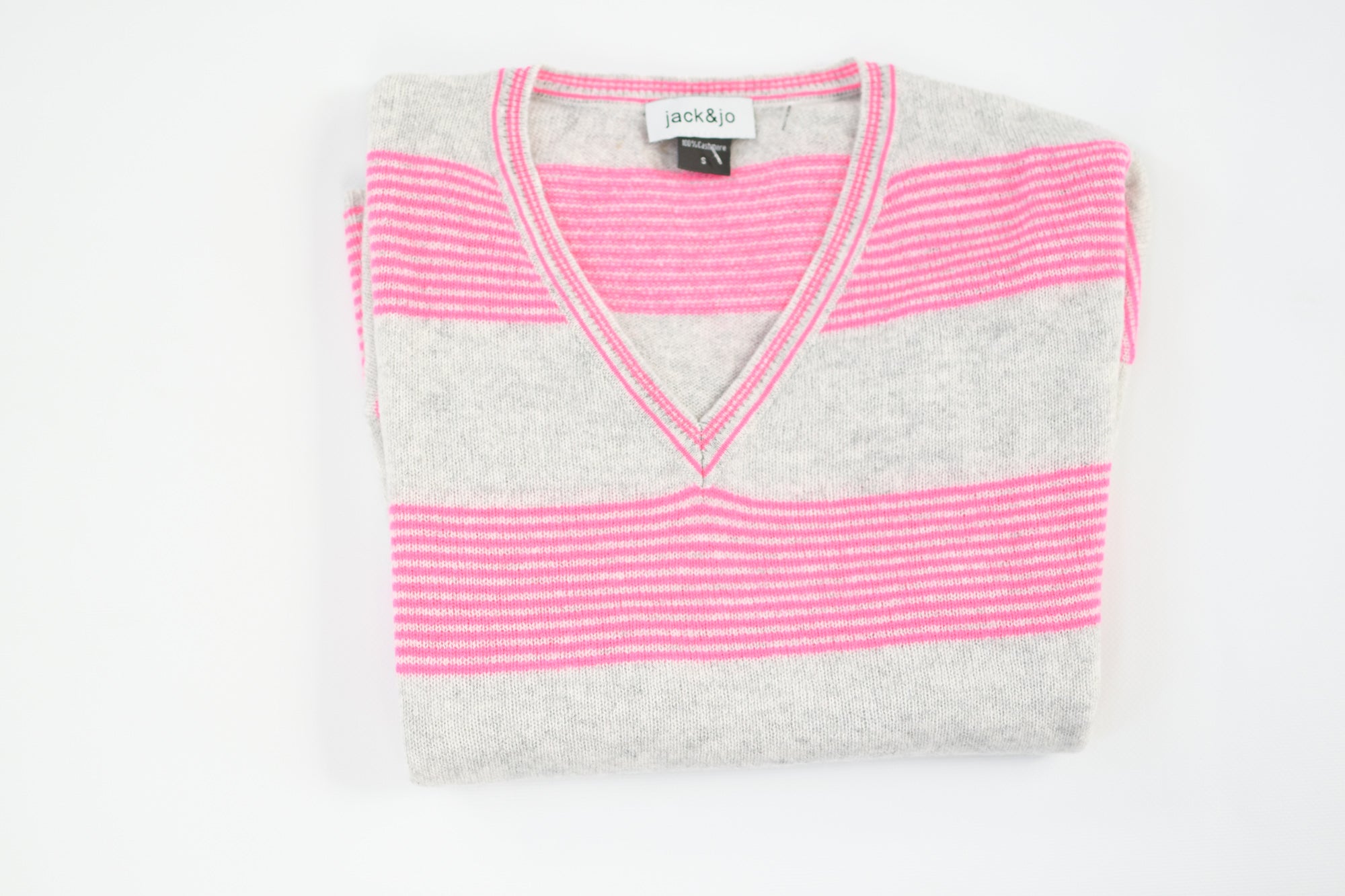 JACK & JO NEON PINK STRIPE V NECK SWEATER