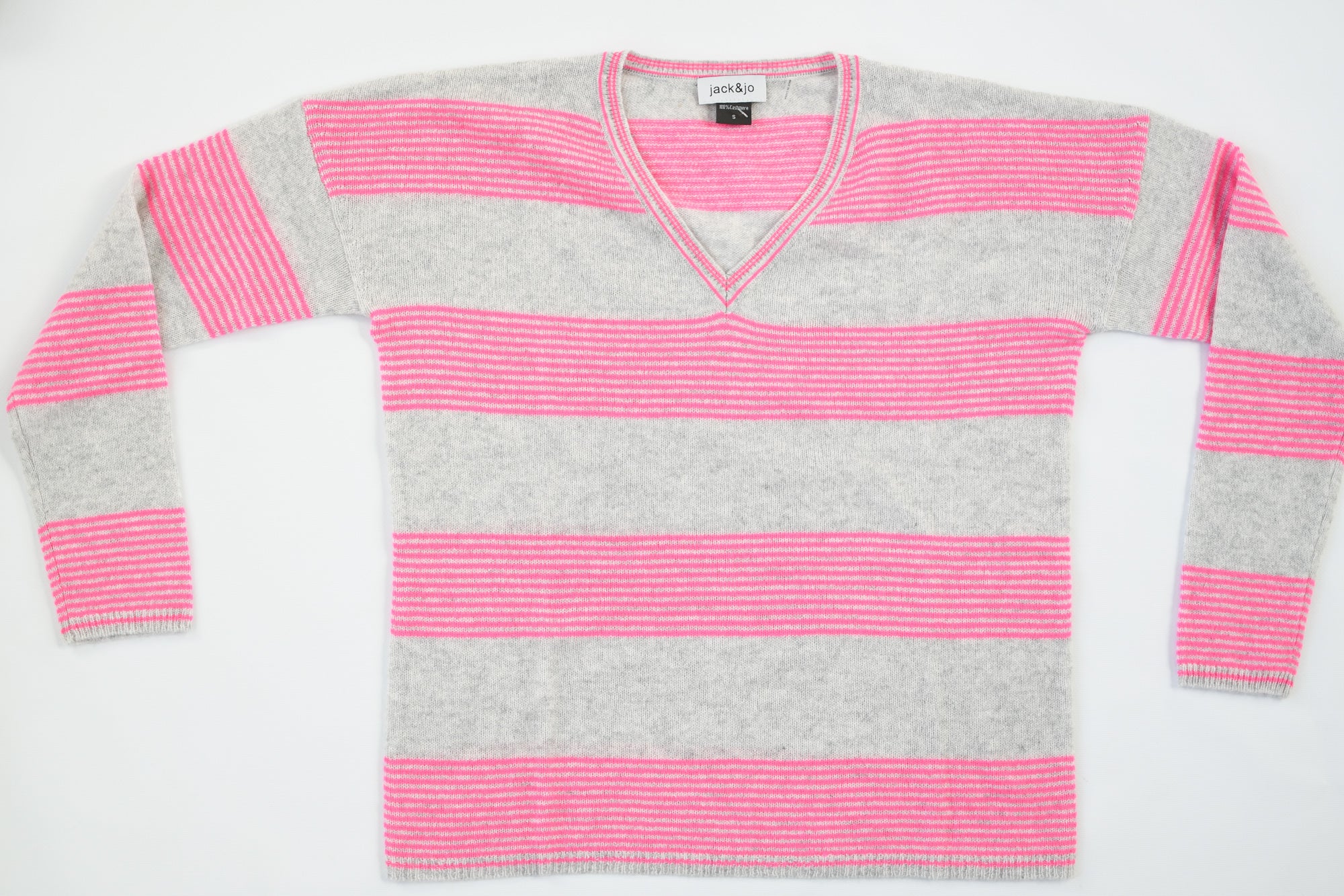 JACK & JO NEON PINK STRIPE V NECK SWEATER