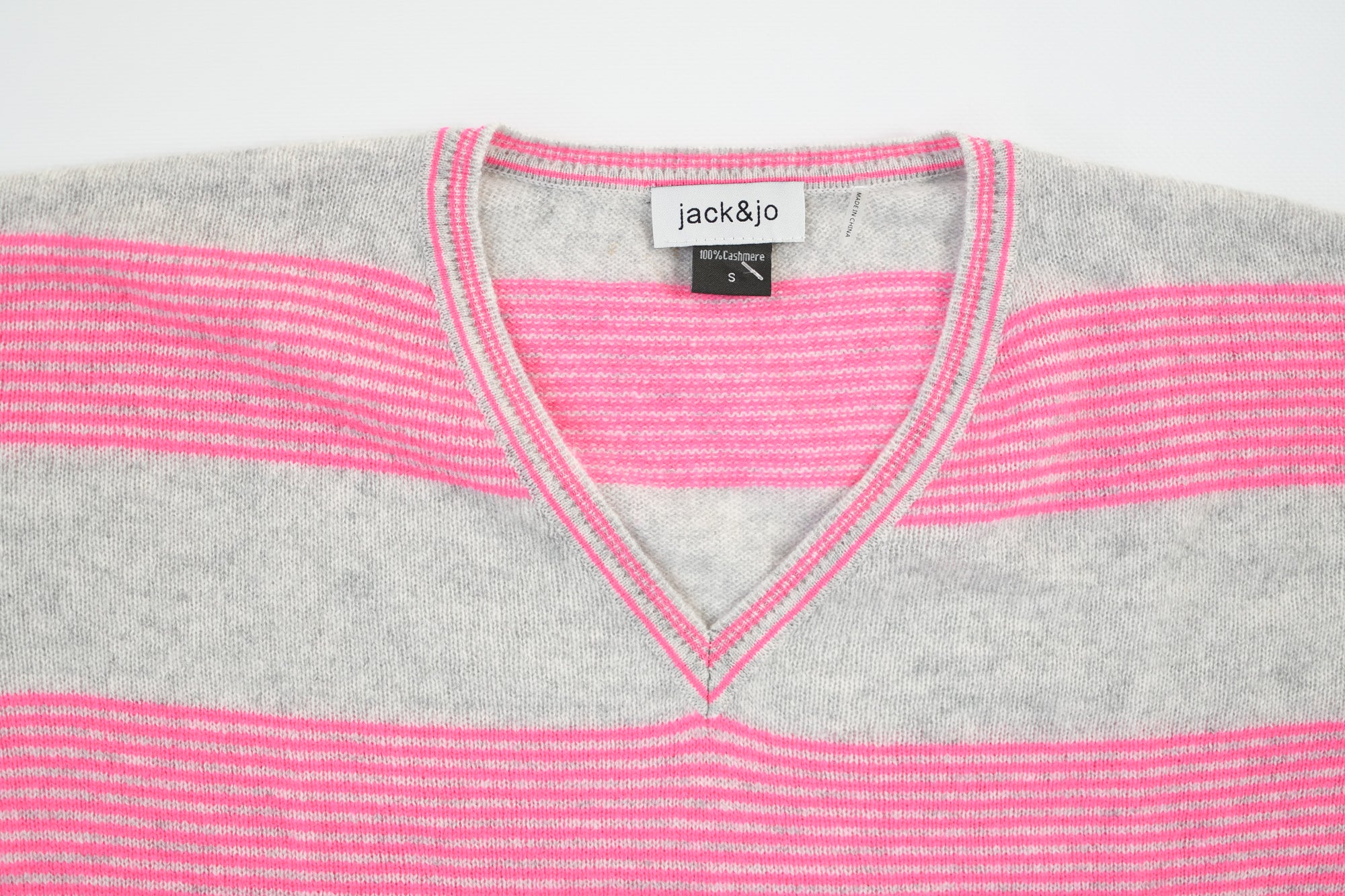 JACK & JO NEON PINK STRIPE V NECK SWEATER