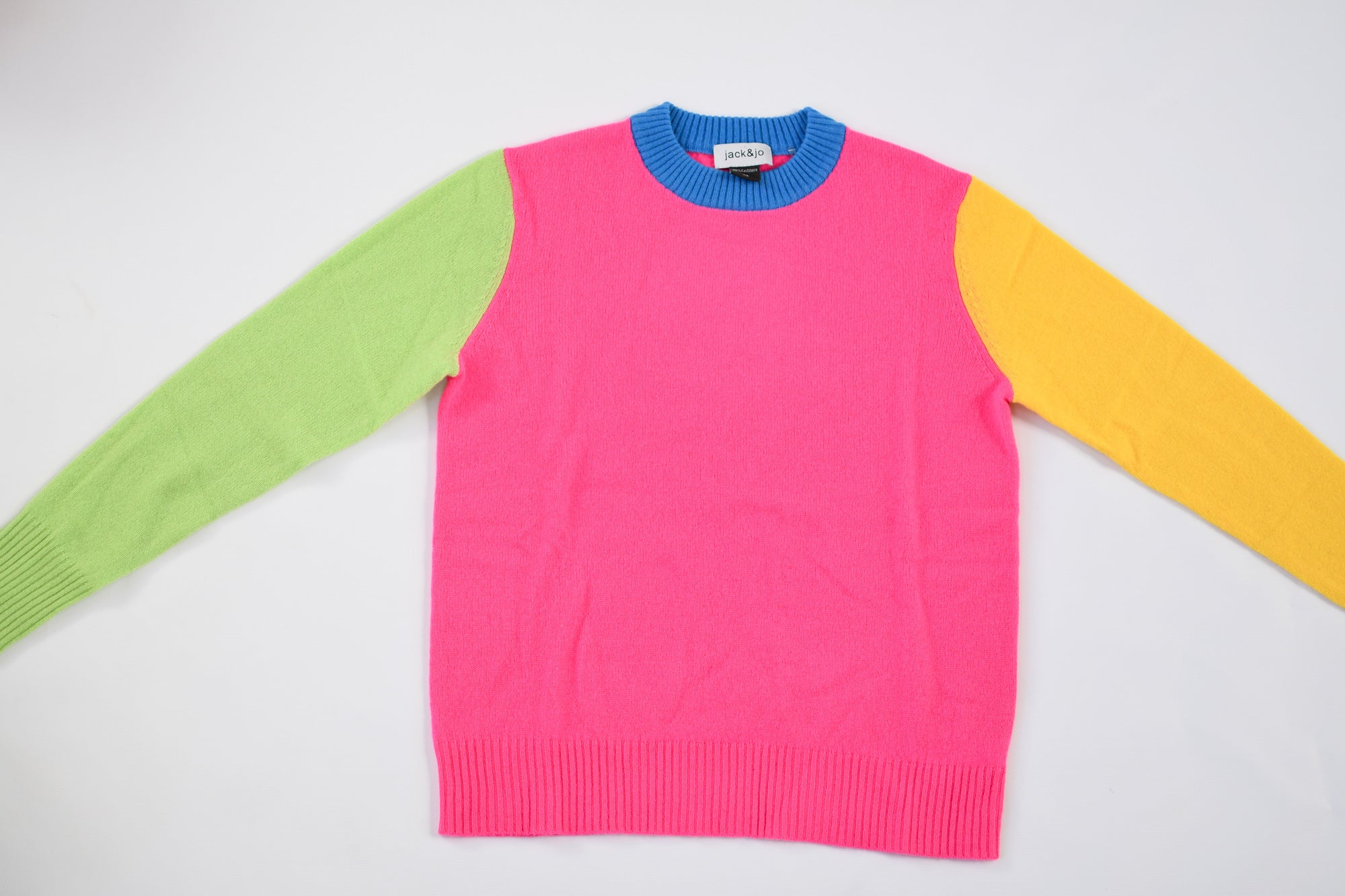 JACK & JO NEON COLOR BLOCK CREW NECK SWEATER