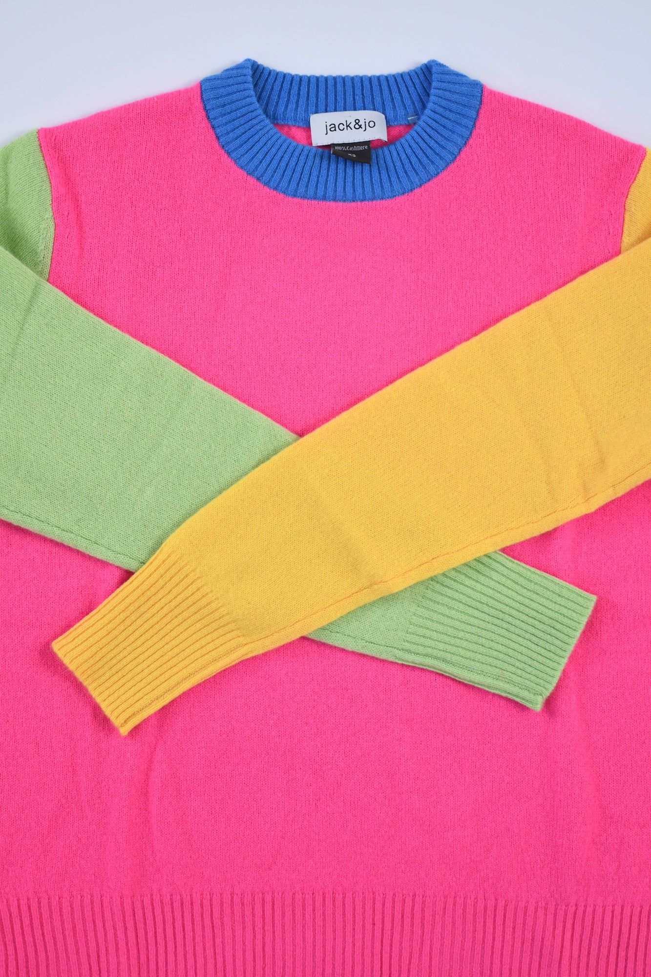 JACK & JO NEON COLOR BLOCK CREW NECK SWEATER