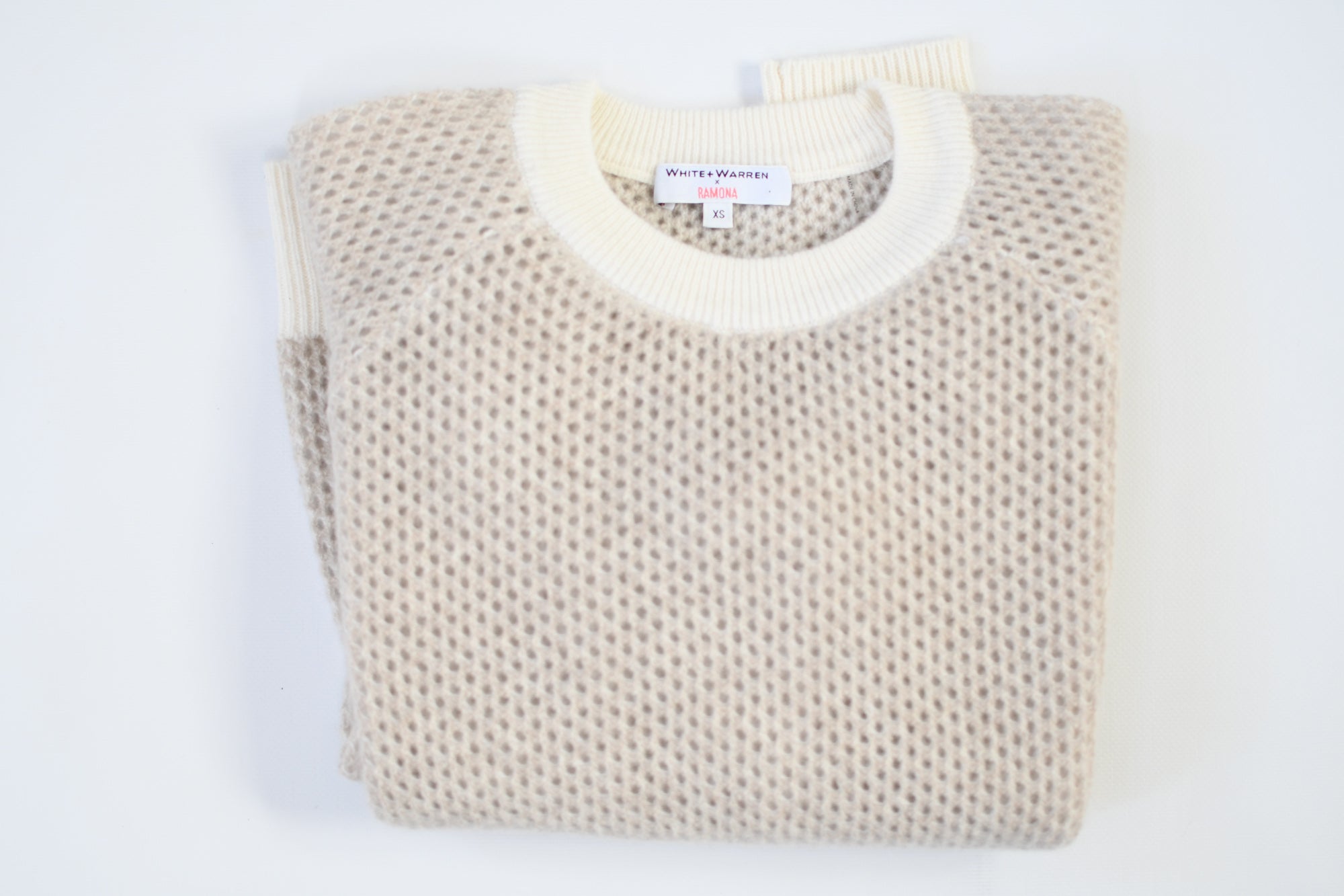WHITE + WARREN TWO TONE MESH SWEATER