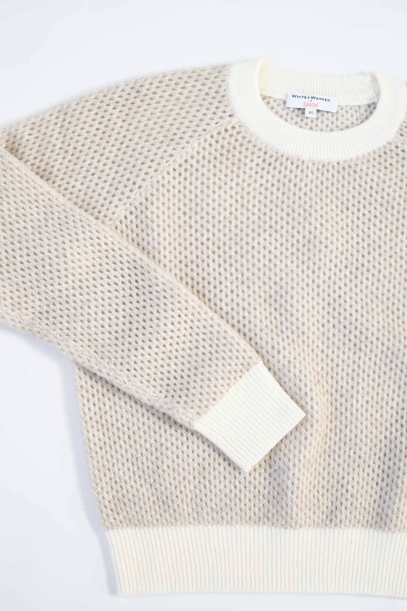 WHITE + WARREN TWO TONE MESH SWEATER