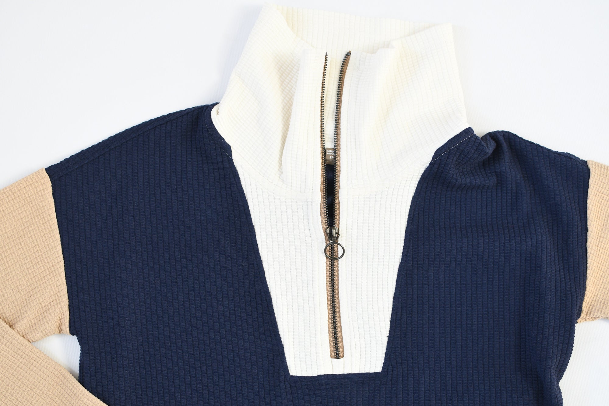 LILLA P NAVY WAFFLE ZIP TOP