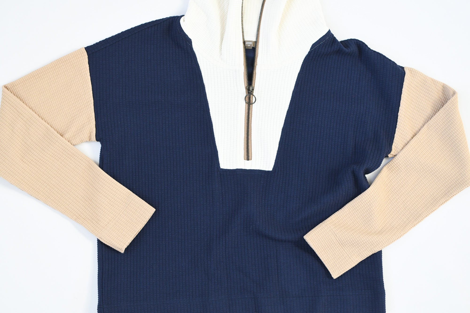 LILLA P NAVY WAFFLE ZIP TOP